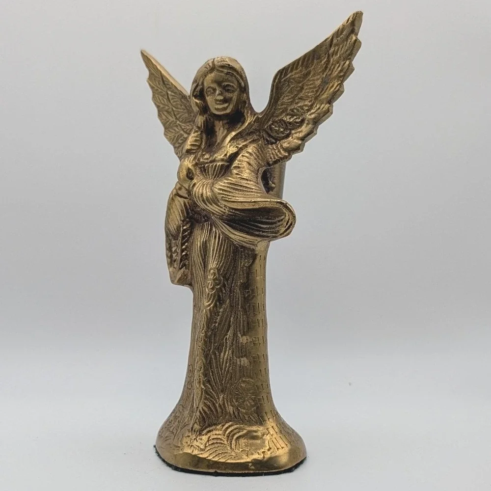 Angel Candlestick Holder 6 Inch Tall Gold Tone Weighted Brass Figurine VTG MCM